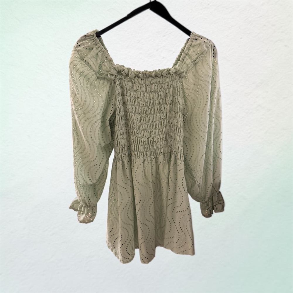 Smocked Eyelet dress in Green
